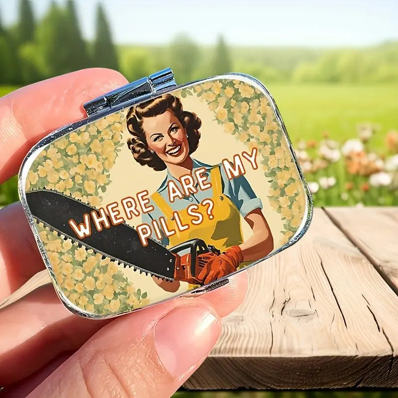 Vintage “Where Are My Pills?” 2-Compartment Pill Box