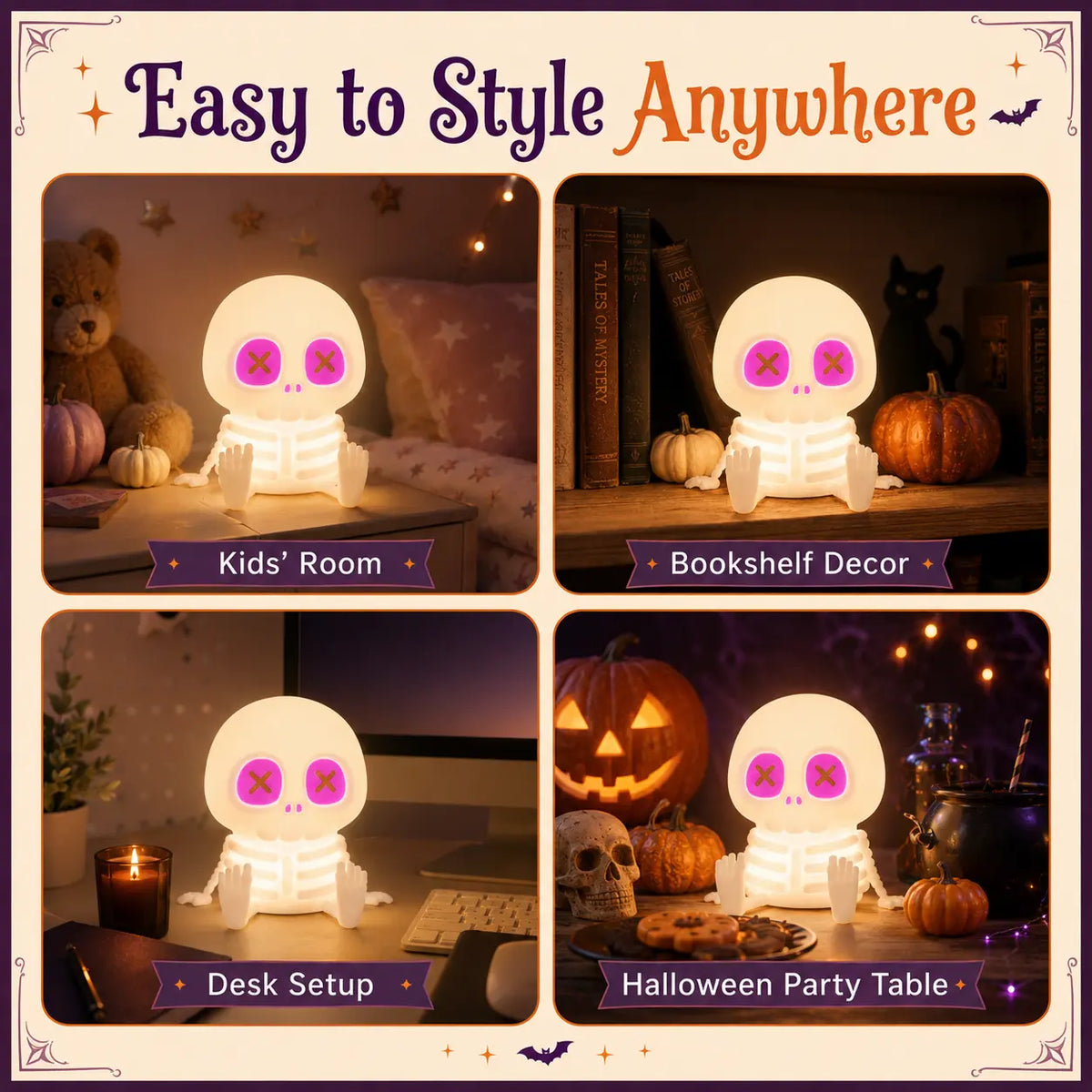 RGB Skeleton Night Light – Rechargeable Halloween Lamp
