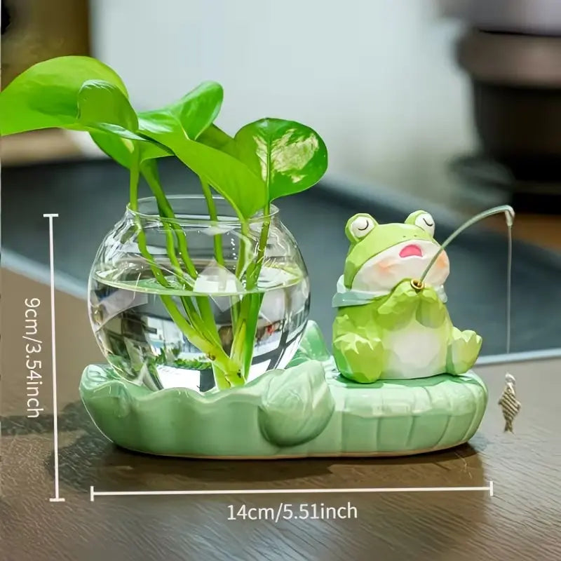 Cute Ceramic Hydroponic Planter with Fishing Animal Figurine