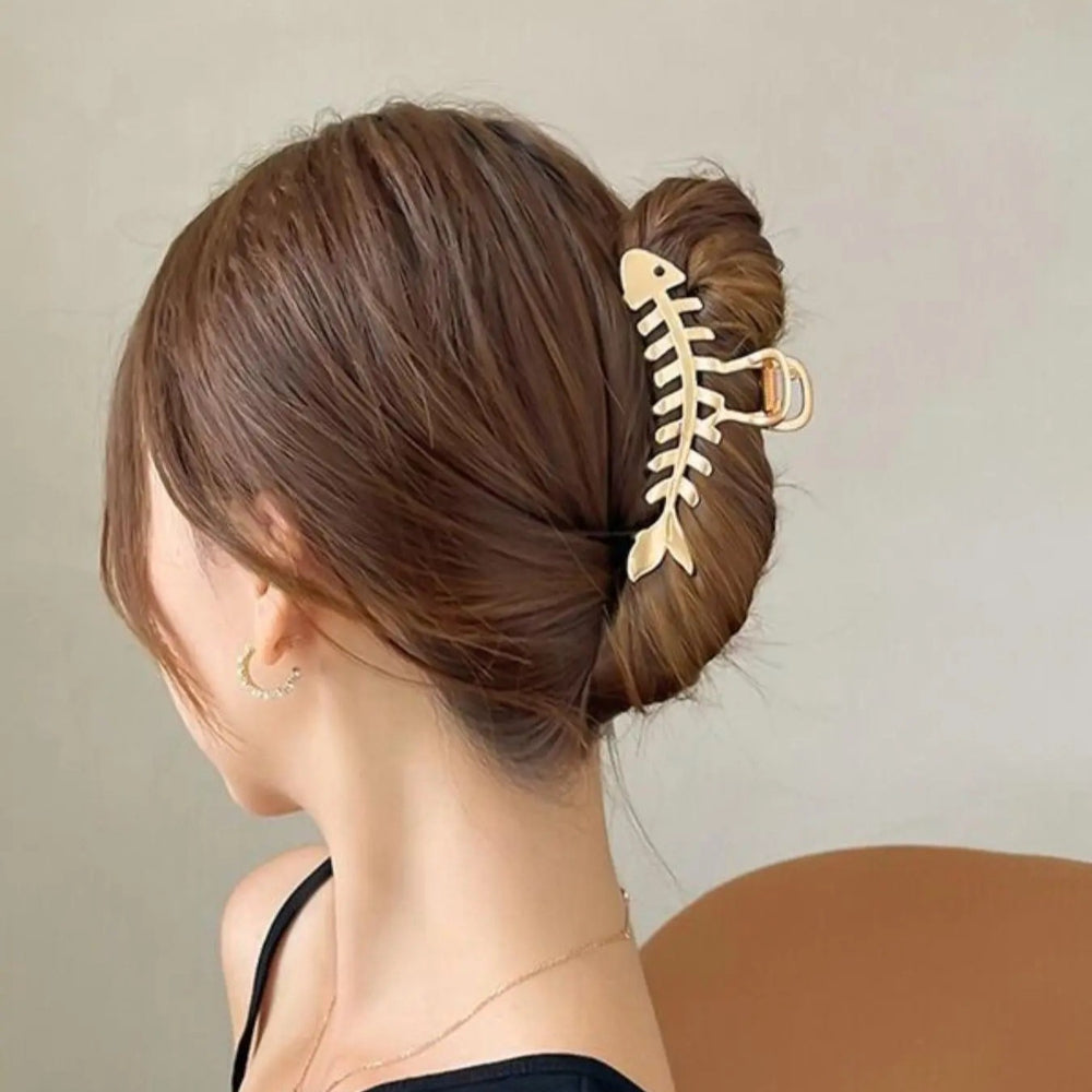 Fishbone Metal Hair Claw Clips – 2-Piece Set