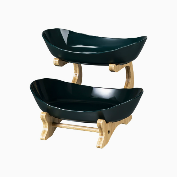 2/3-Tier Bamboo Fruit & Snack Stand with PP Trays