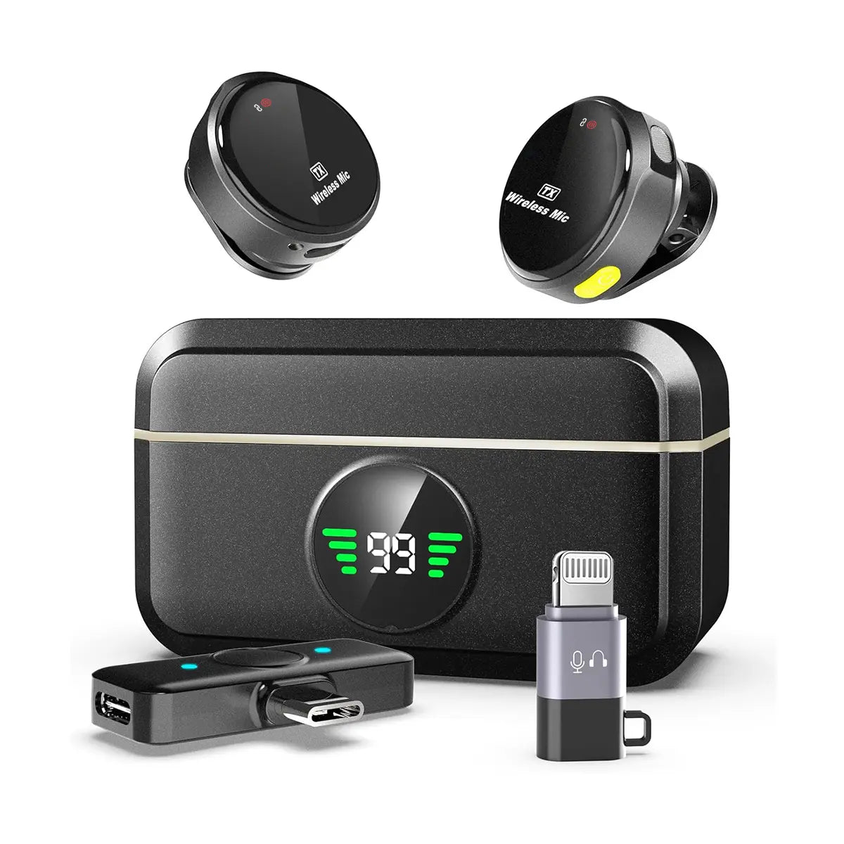 Dual Wireless Lavalier Microphone with Charging Case