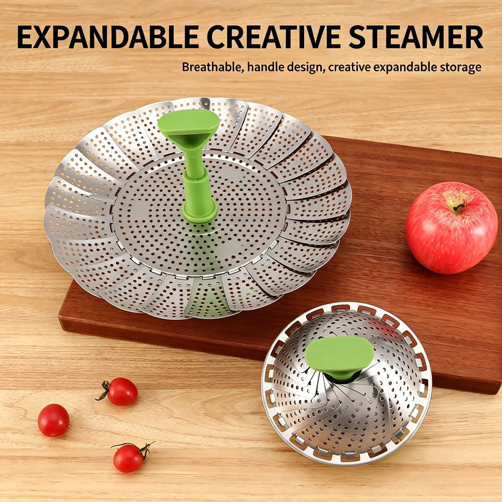 Expandable Stainless Steel Steamer Basket with Handle