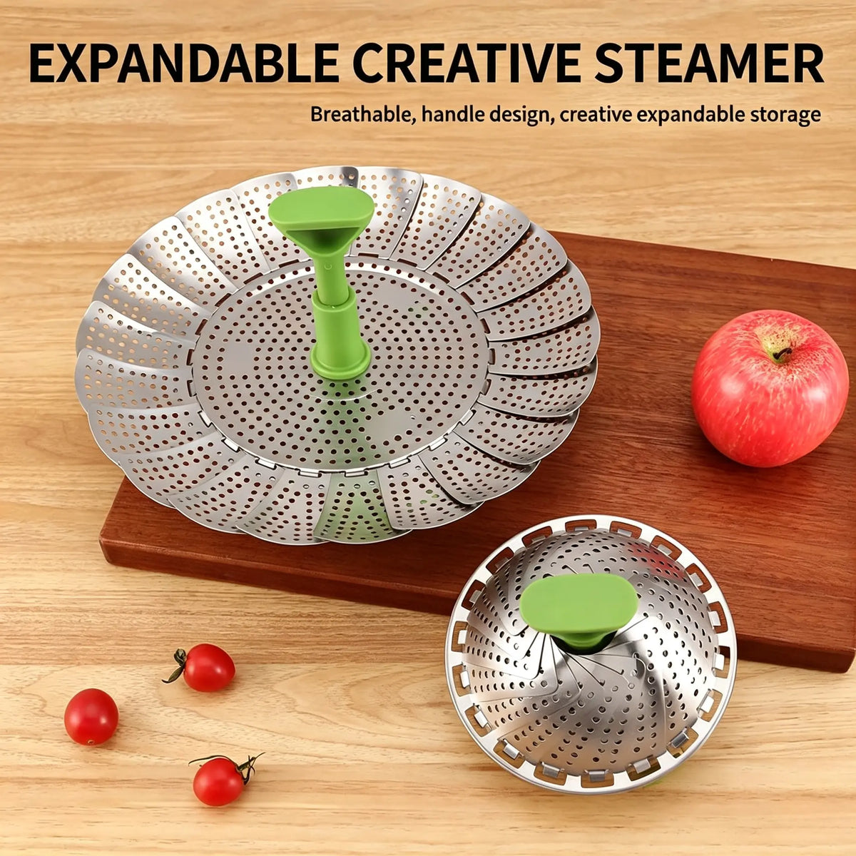 Expandable Stainless Steel Steamer Basket with Handle