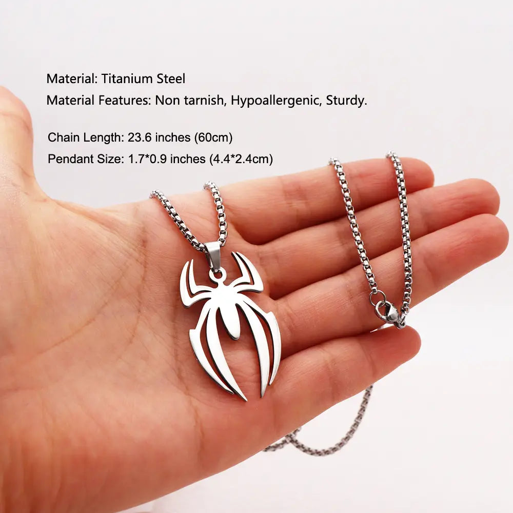 Stainless Steel Spider Pendant Necklace