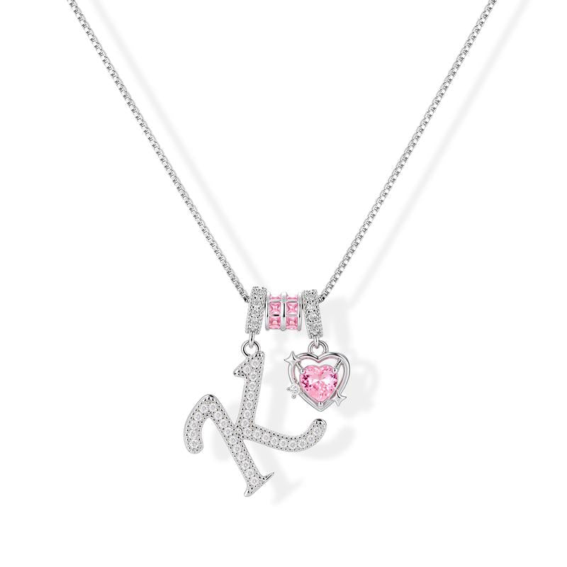 Personalized Initial & Pink Heart Necklace