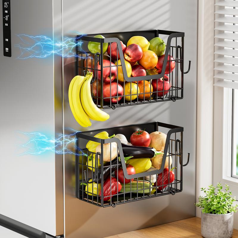 Magnetic Fridge Storage Basket with Hooks