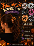 Halloween Scrunchies Set, 6PCS Gothic Pumpkin Hair Ties, Spooky Cute Elastic Hair Accessories