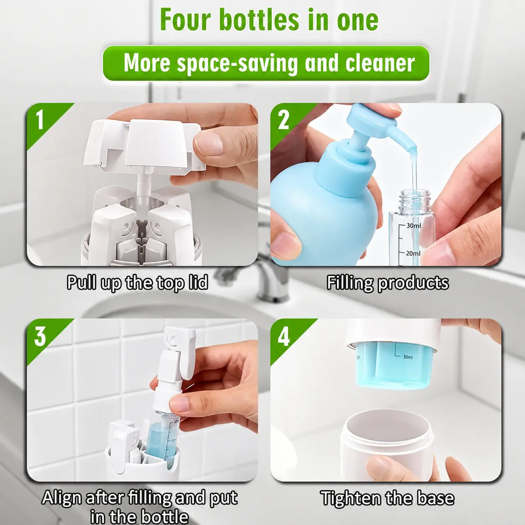 4-in-1 Travel Toiletry Dispenser Bottle – Leakproof Refillable Travel Container