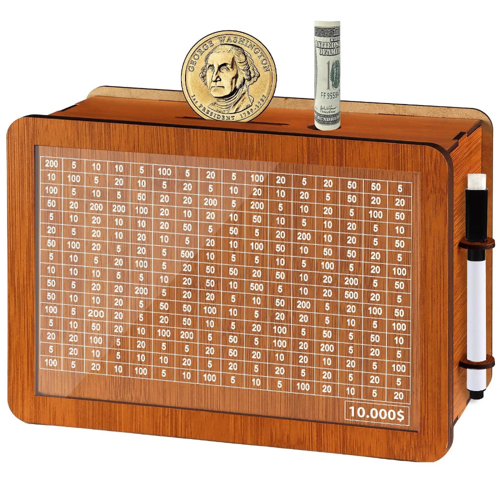 $10,000 Savings Challenge Wooden Money Box