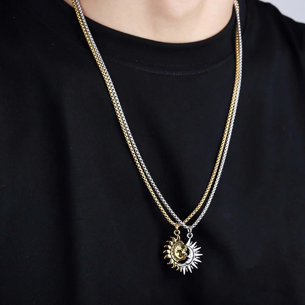 Matching Sun & Moon Couple Necklace Set