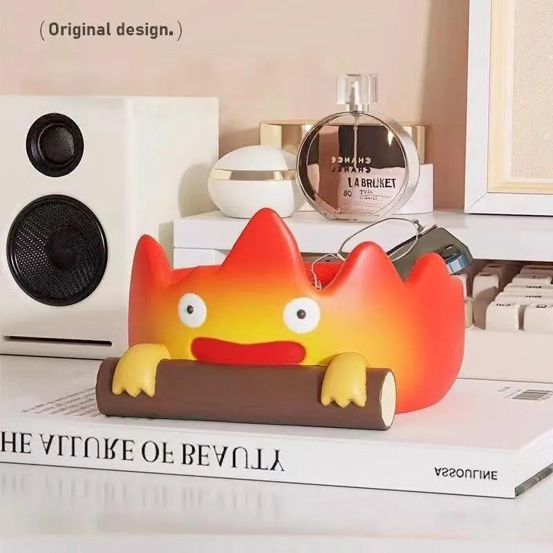 Cute Flame Desk Organizer Tray – Cartoon Key Holder & Desktop Storage Dish