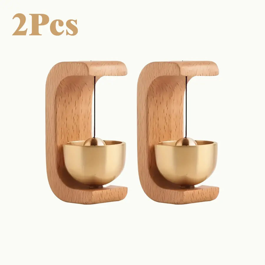 Wooden Magnetic Door Chime – Mini Brass Bell Hanging Decor