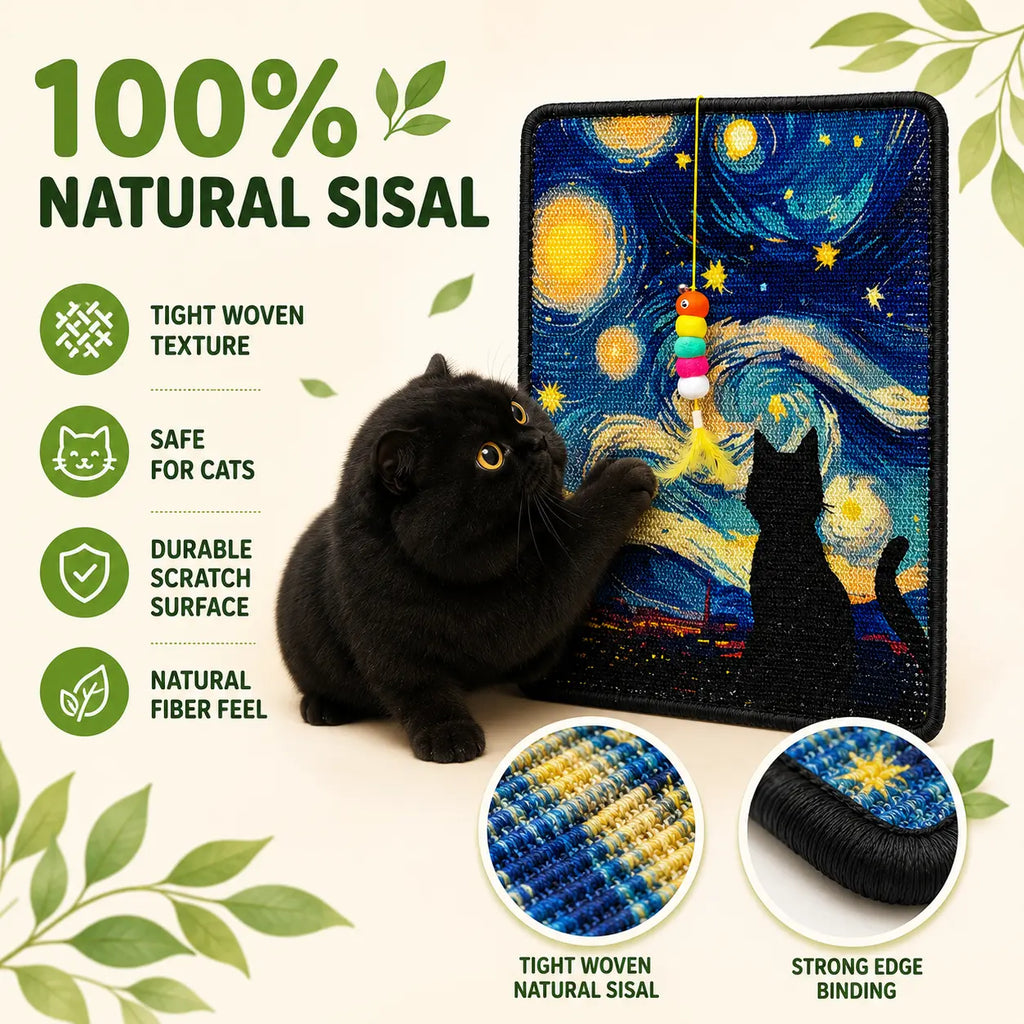 Wall Art Natural Sisal Cat Scratcher Mat with Toy