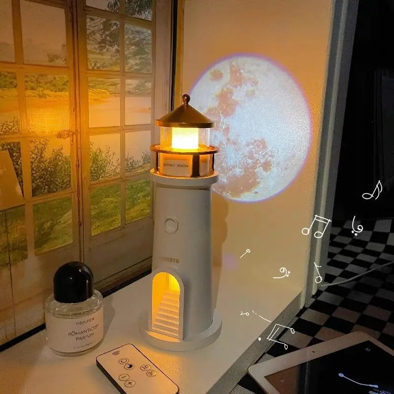 Lighthouse Moon Projector Night Light – Rechargeable LED Lamp