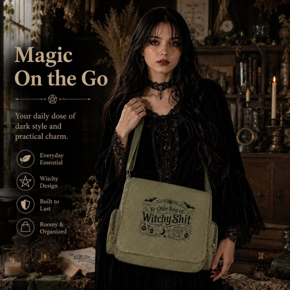 Vintage Witchy Canvas Crossbody Bag – Large Capacity