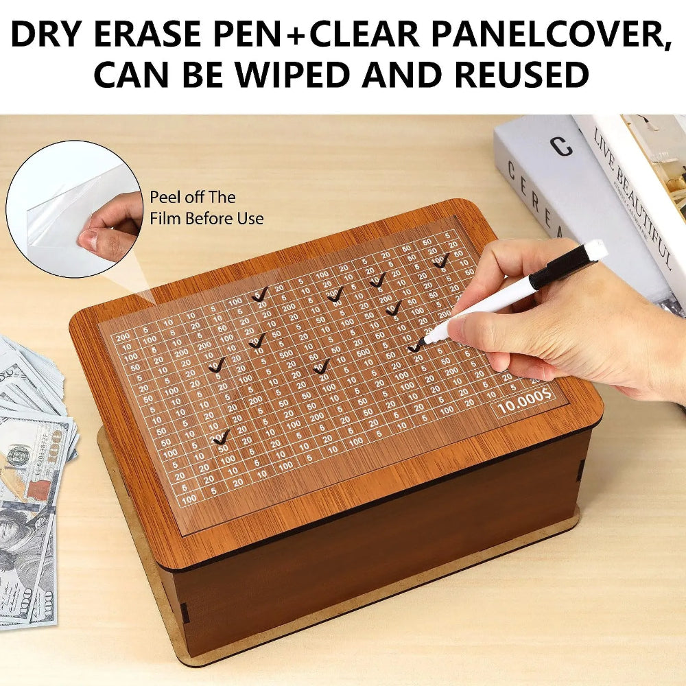 $10,000 Savings Challenge Wooden Money Box