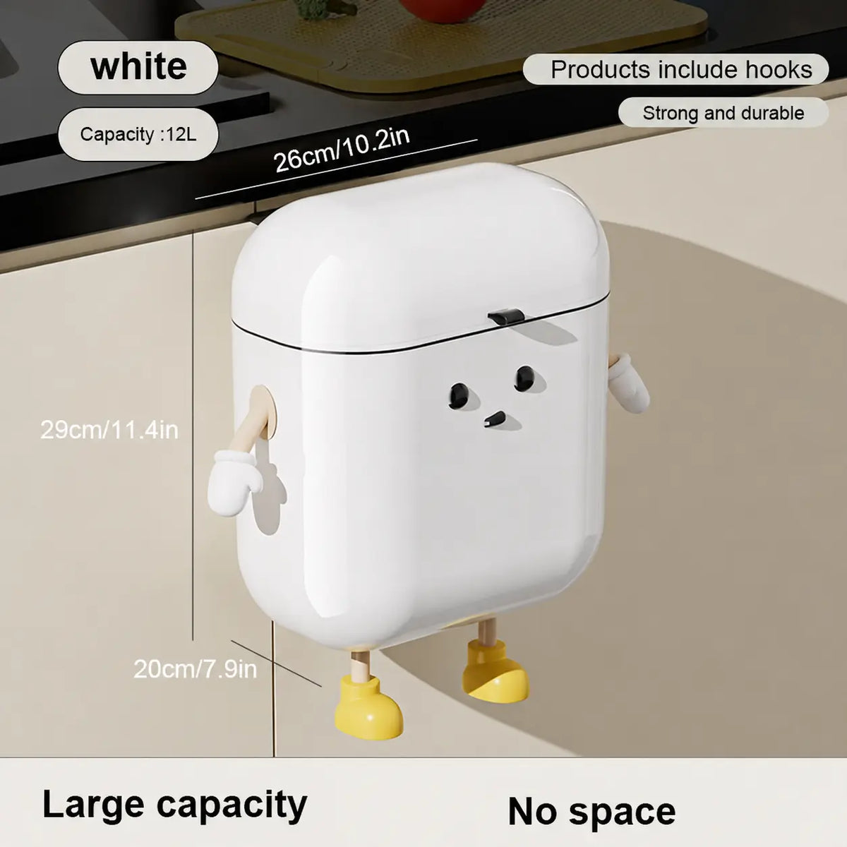 12L Wall Mounted Trash Can with Lid, Hanging Leakproof Waste Bin