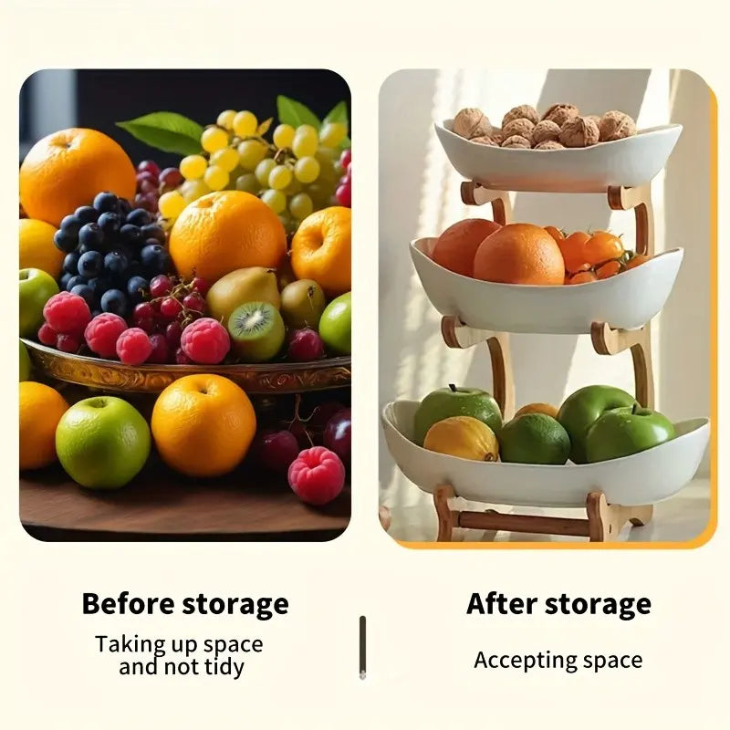 3-Tier Bamboo Fruit Basket Stand | Space-Saving Kitchen Organizer