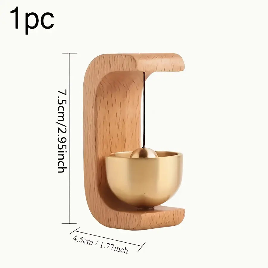 Wooden Magnetic Door Chime – Mini Brass Bell Hanging Decor