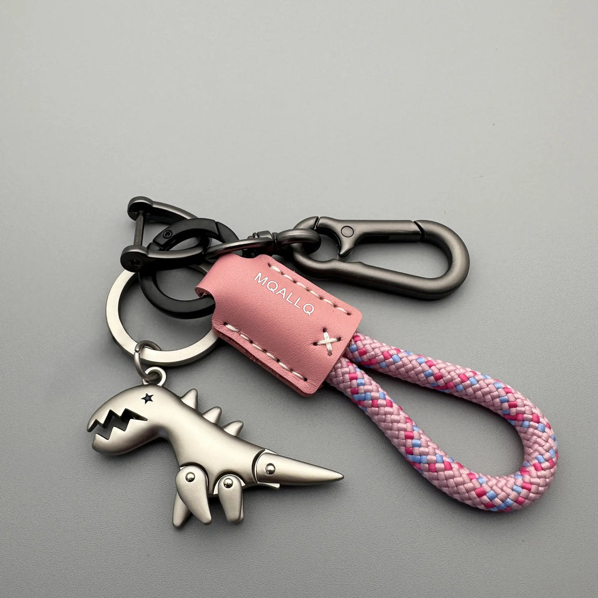 Woven Rope Dinosaur Keychain with Metal Clip