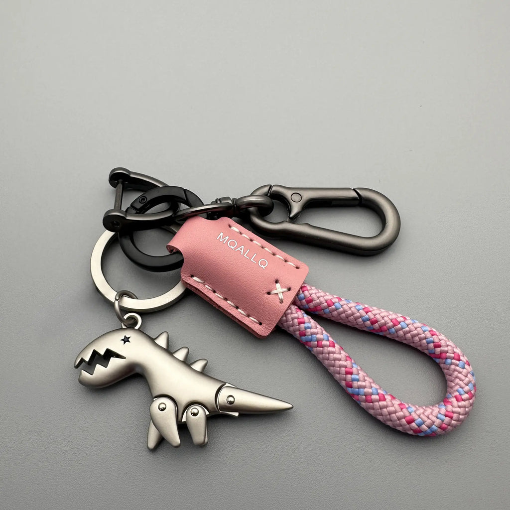 Woven Rope Dinosaur Keychain with Metal Clip