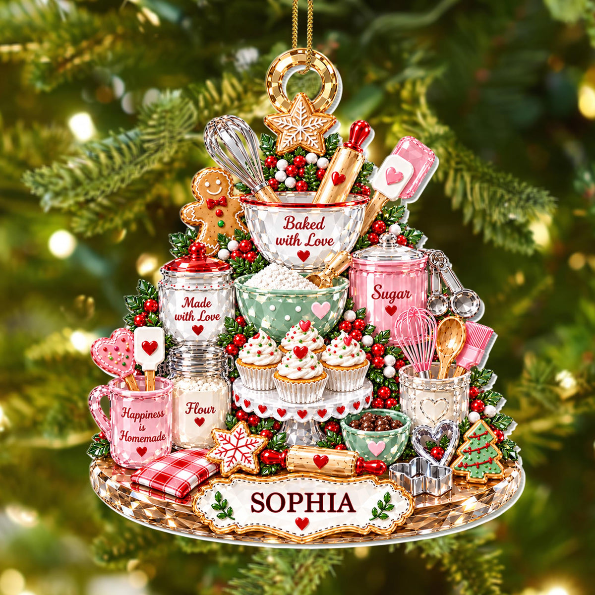 Baked With Love, Personalized Custom Acrylic Ornament, Gift For Bakers - 1