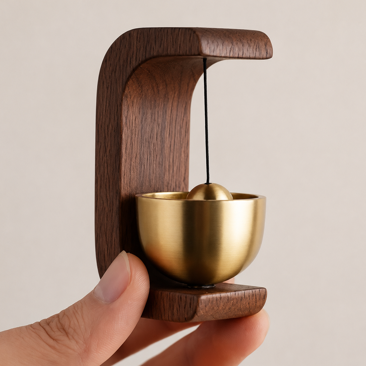 Wooden Magnetic Door Chime – Mini Brass Bell Hanging Decor