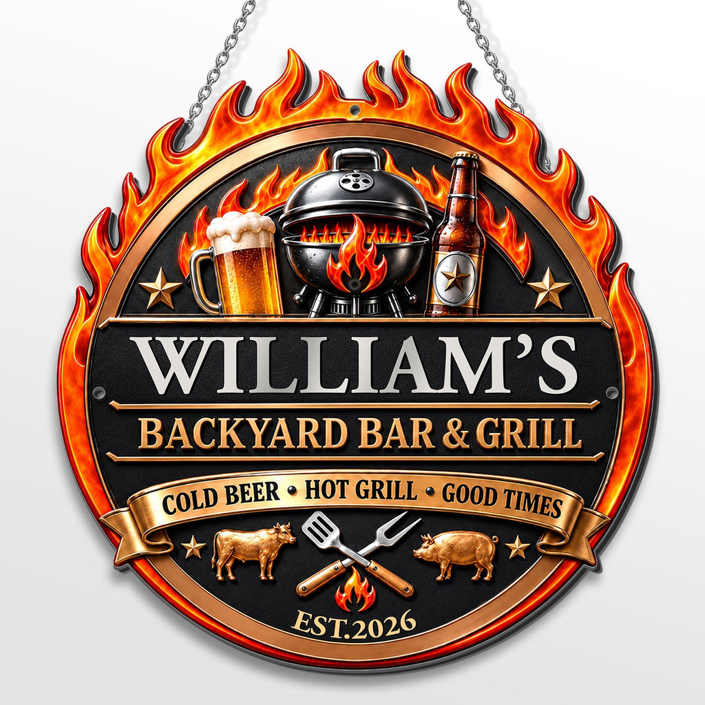 My Backyard Bar & Grill, Personalized Metal Sign, Gift For Dad And BBQ Lovers - 10