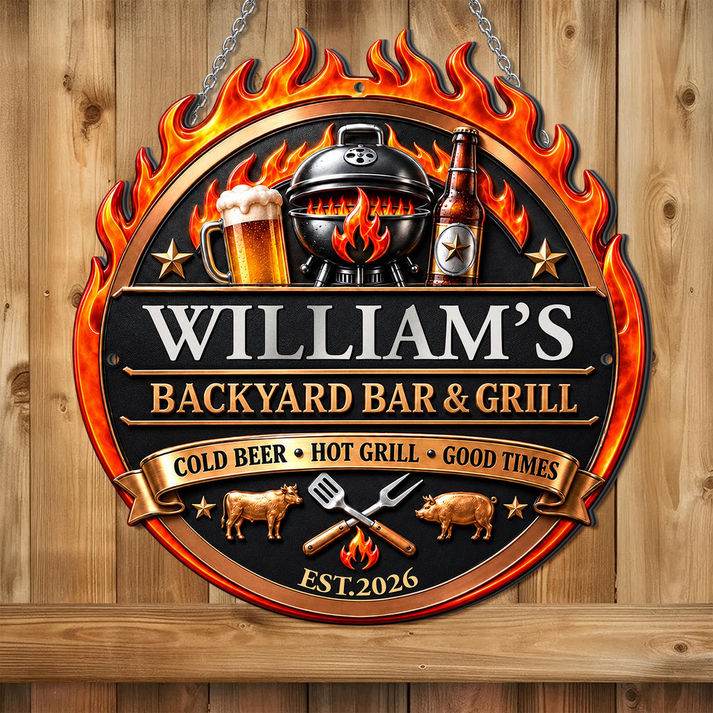 My Backyard Bar & Grill, Personalized Metal Sign, Gift For Dad And BBQ Lovers - 3