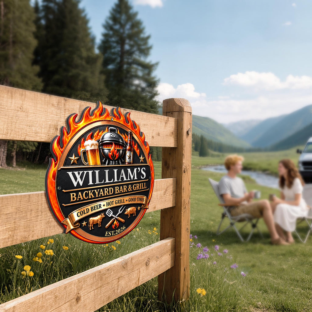 My Backyard Bar & Grill, Personalized Metal Sign, Gift For Dad And BBQ Lovers - 4