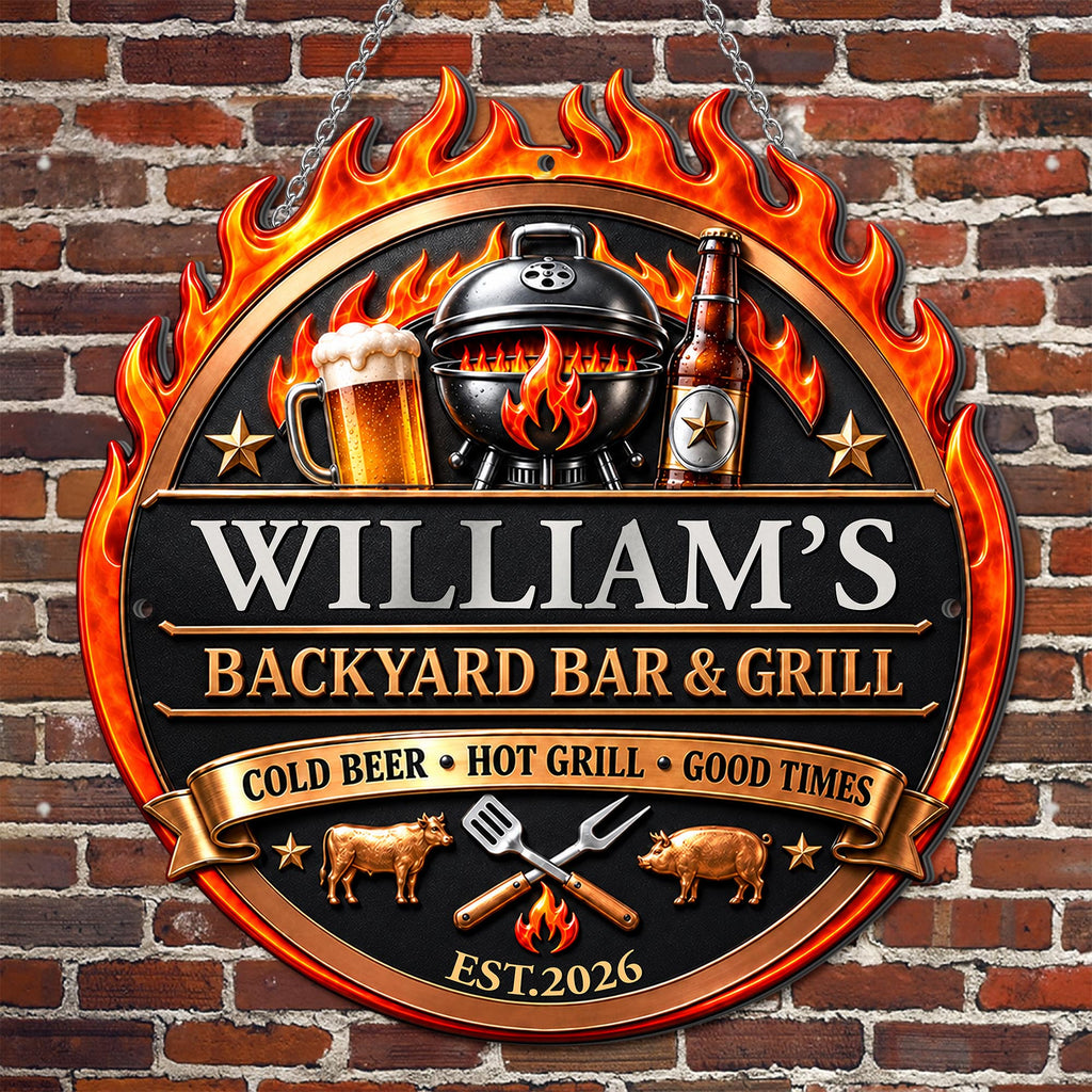 My Backyard Bar & Grill, Personalized Metal Sign, Gift For Dad And BBQ Lovers - 1
