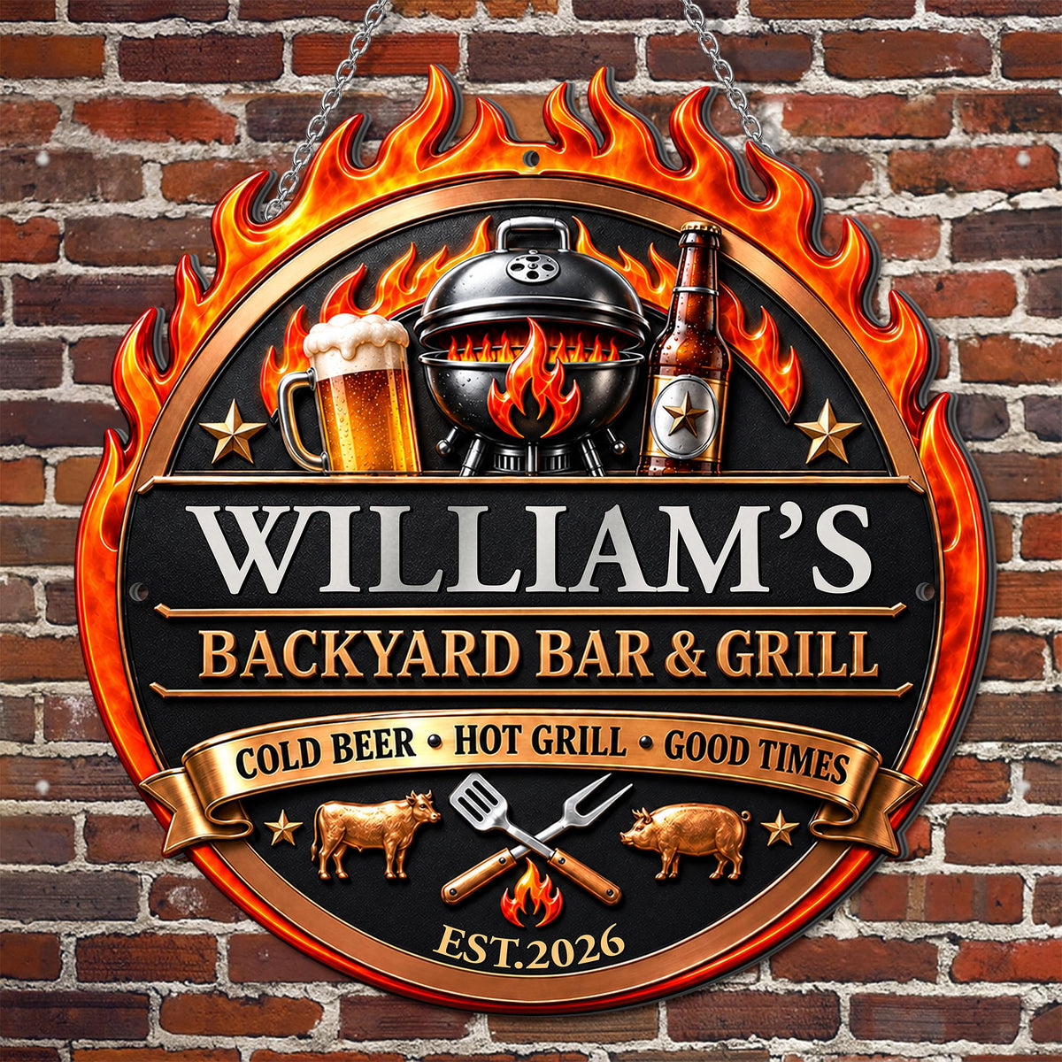 My Backyard Bar & Grill, Personalized Metal Sign, Gift For Dad And BBQ Lovers - 1