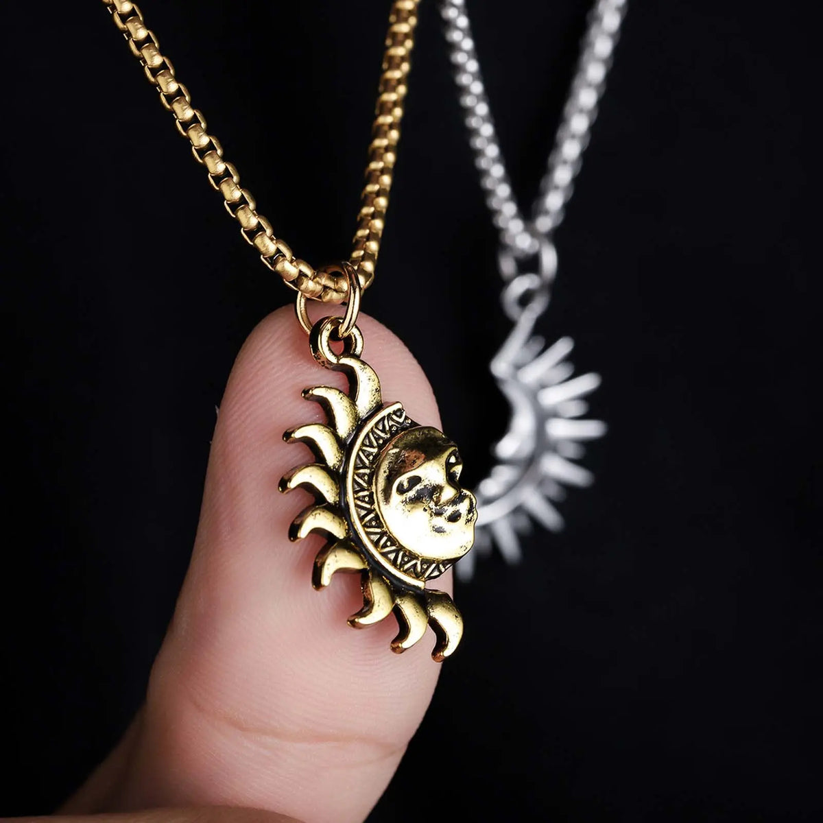 Matching Sun & Moon Couple Necklace Set