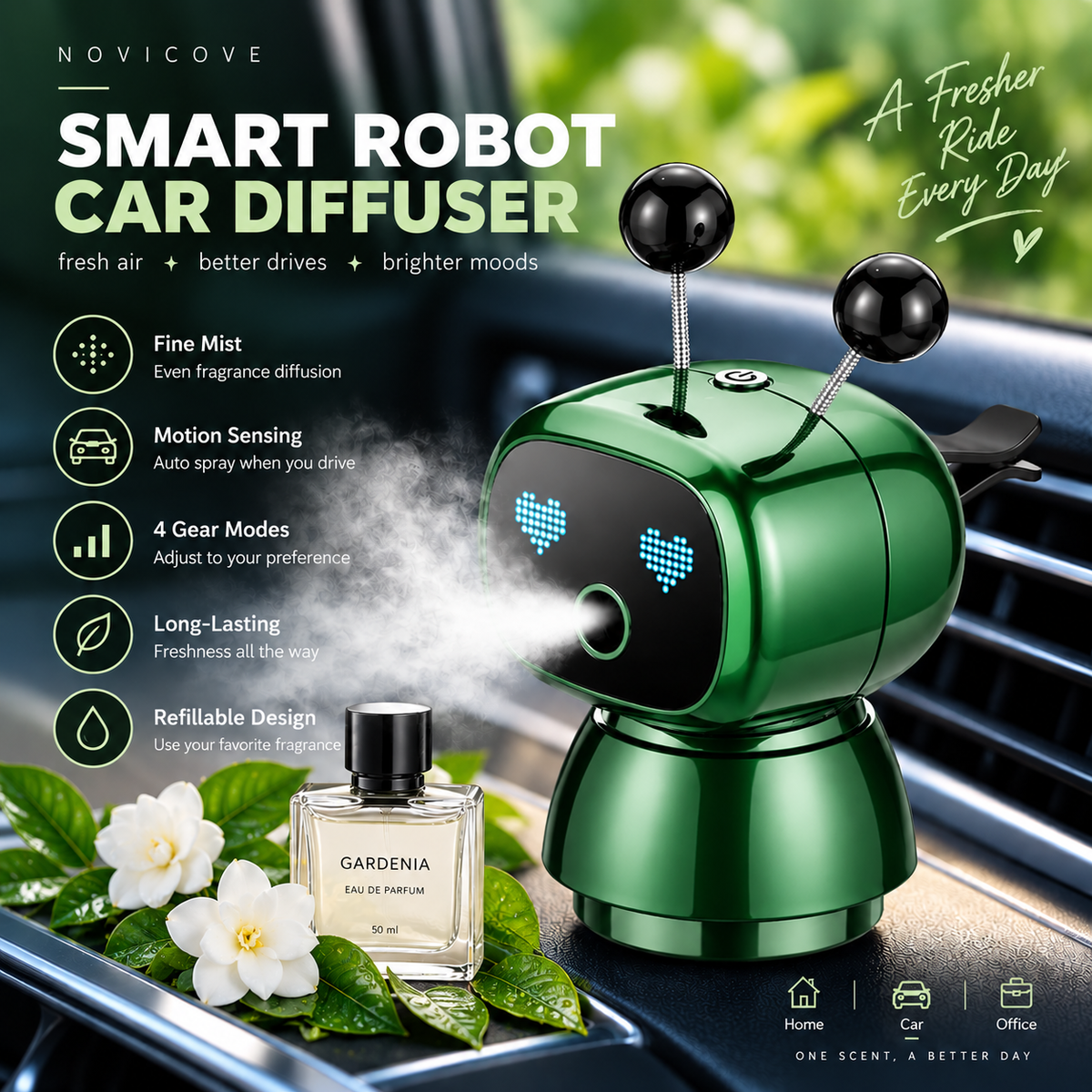 Smart Robot Car Diffuser – Motion-Sensing Aroma Mist