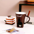 Ceramic Chocolate Warming Mug with Fork – Candle-Heated Dessert Cup