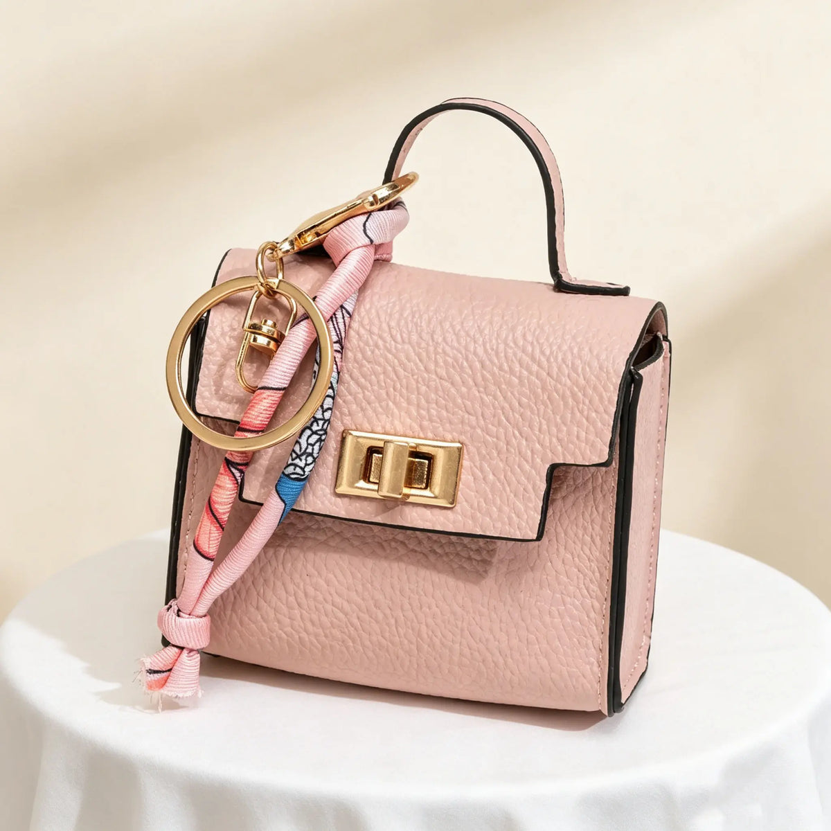 Mini Handbag Charm Keychain with Scarf