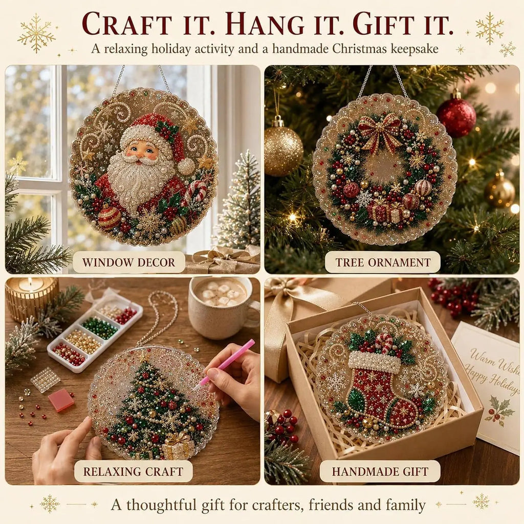 Christmas Pearl Diamond Painting Suncatcher Kit – 8" DIY Holiday Decor