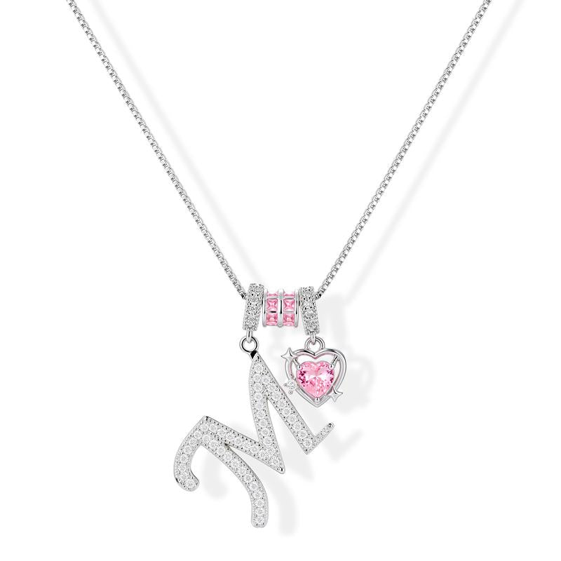 Personalized Initial & Pink Heart Necklace
