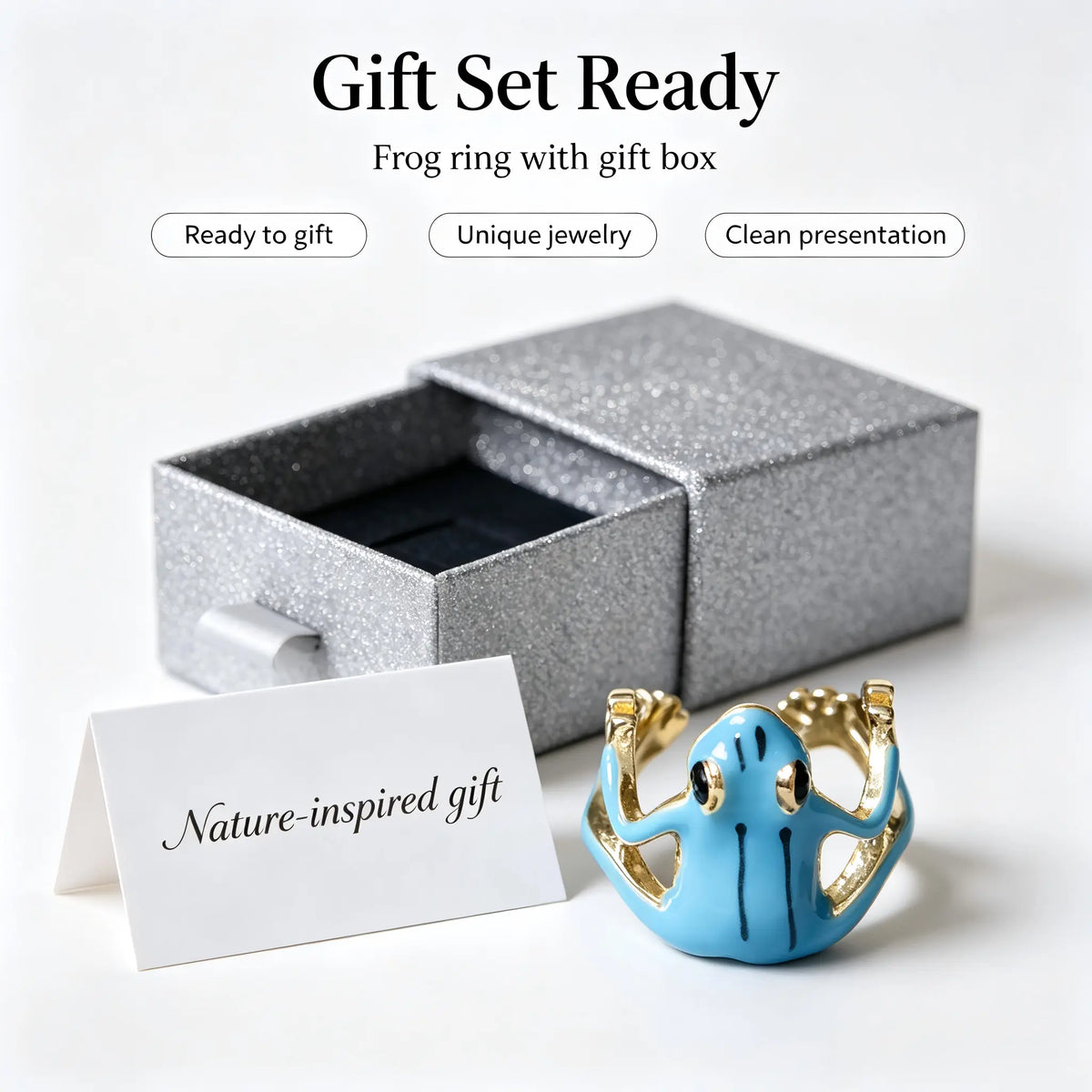 Cute Frog Adjustable Ring – Enamel Animal Jewelry Gift