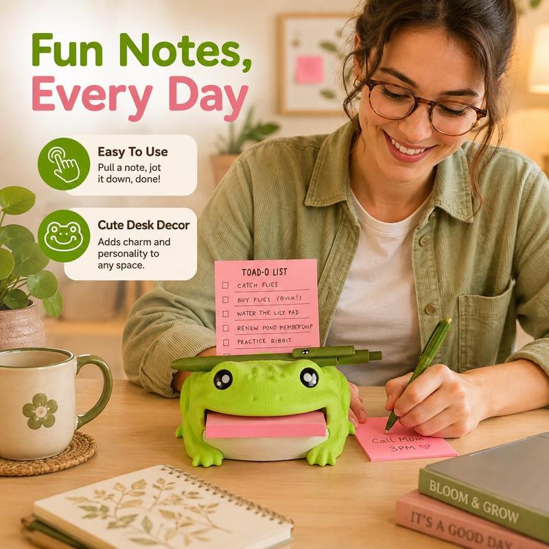 Cute Frog Sticky Note Holder with Pen Rest