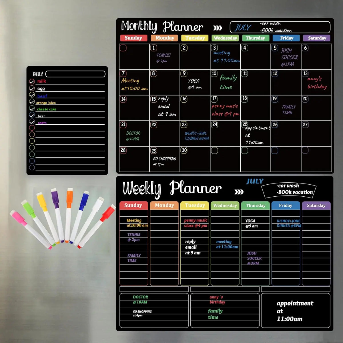 3-Piece Magnetic Dry Erase Planner Set – Monthly, Weekly & Daily Fridge Boards