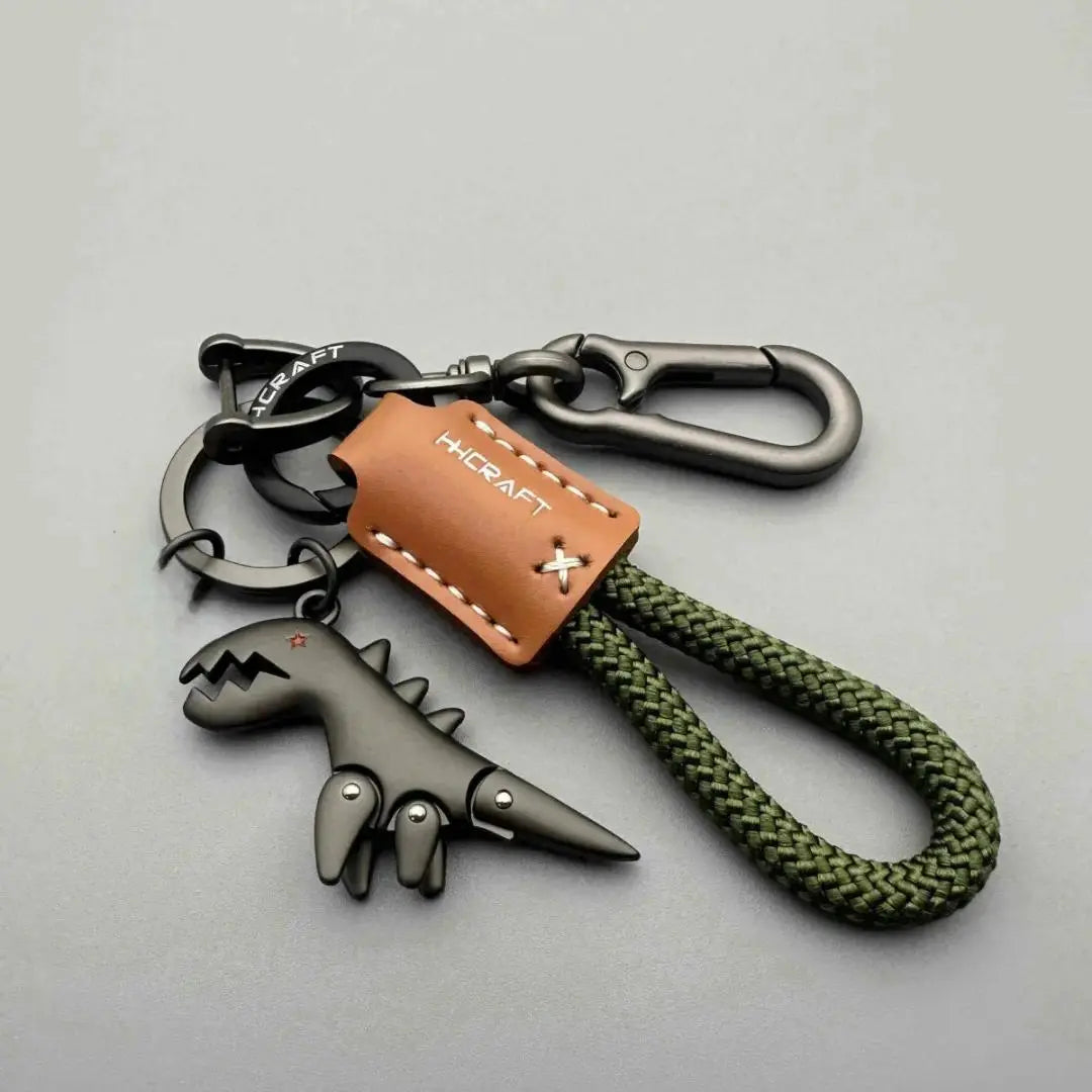 Woven Rope Dinosaur Keychain with Metal Clip