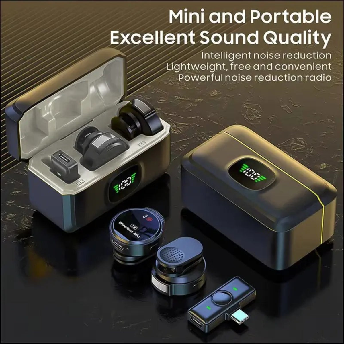 Dual Wireless Lavalier Microphone with Charging Case
