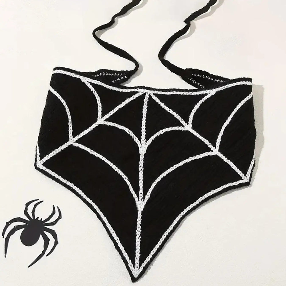 Halloween Crochet Spider Web Hair Scarf – Gothic Headband