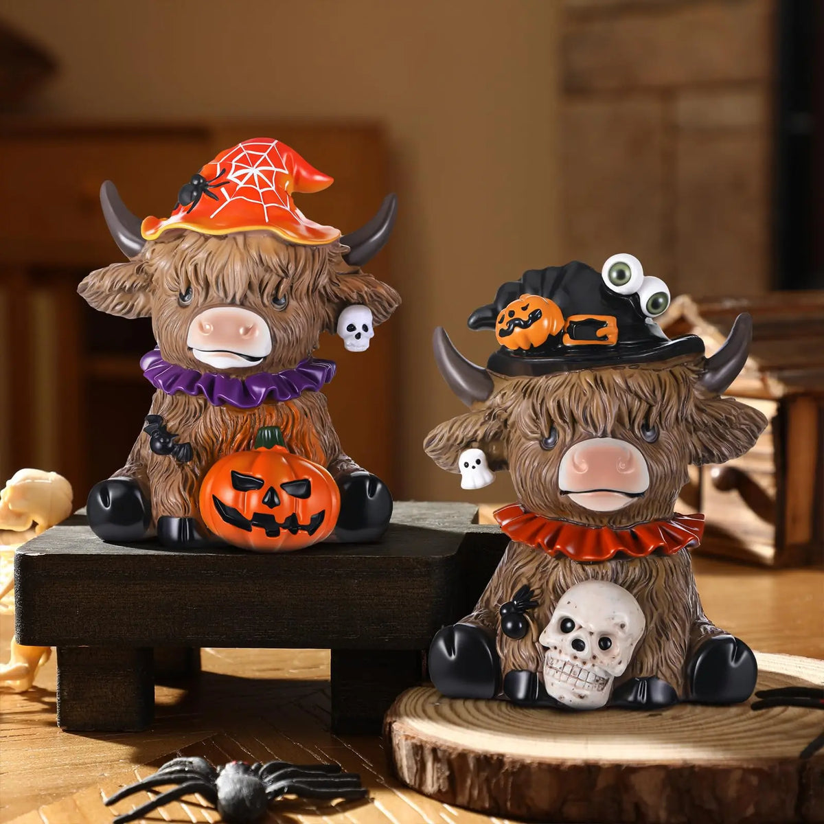 Halloween Highland Cow Figurine – Cute Spooky Fall Decor