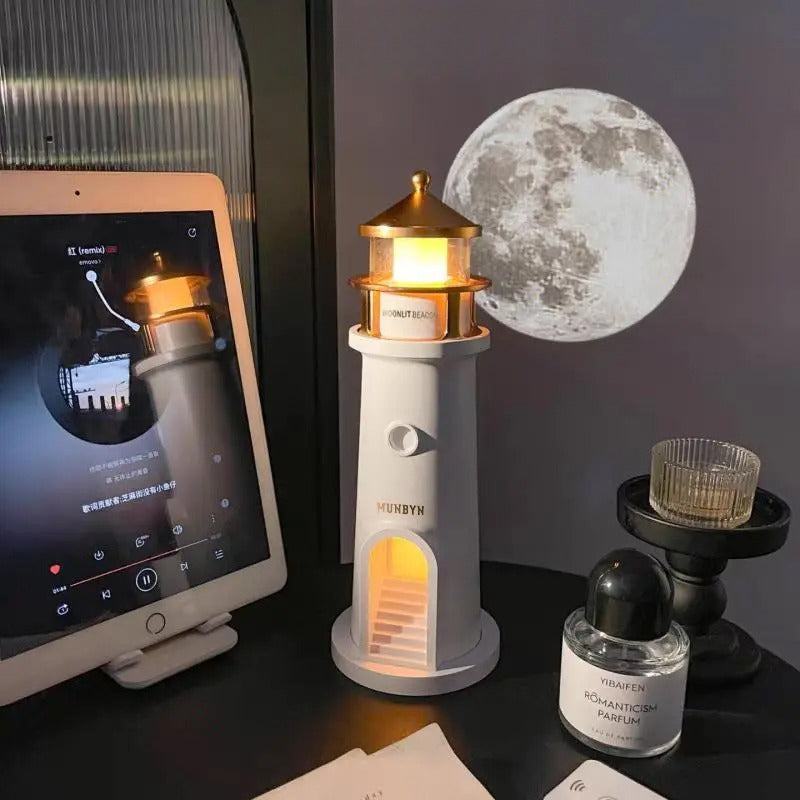Lighthouse Moon Projector Night Light – Rechargeable LED Lamp