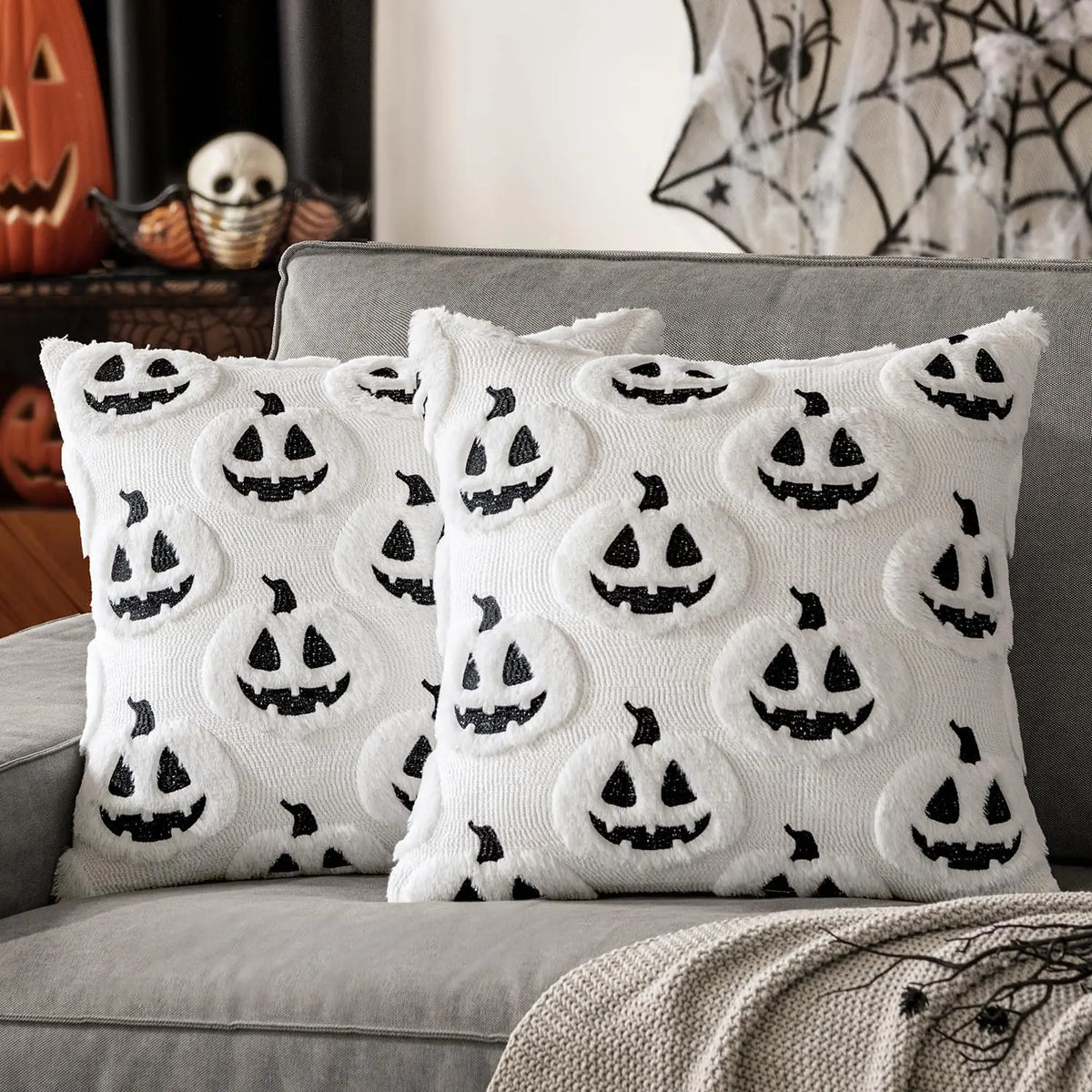 Embroidered Pumpkin Halloween Pillow