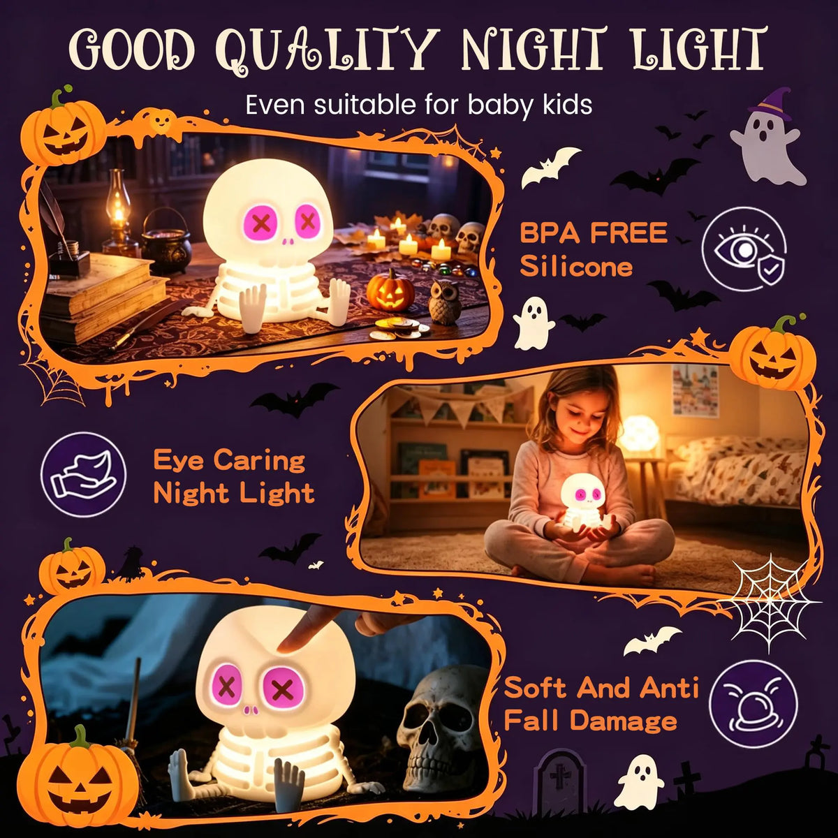 RGB Skeleton Night Light – Rechargeable Halloween Lamp