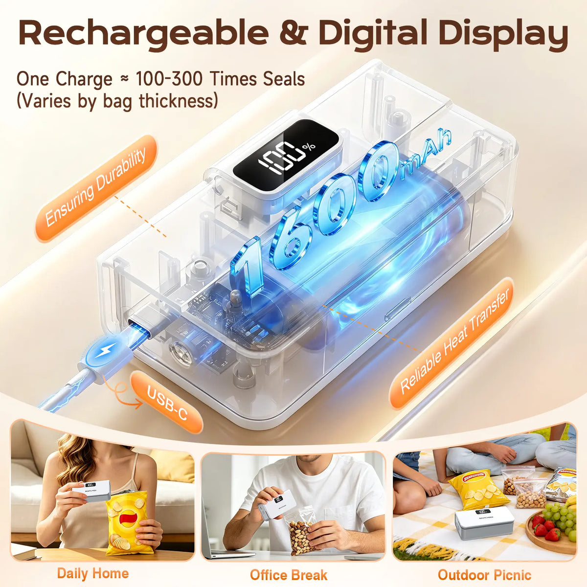 Mini Bag Sealer – Rechargeable Heat Sealer & Cutter with 6 Heat Levels